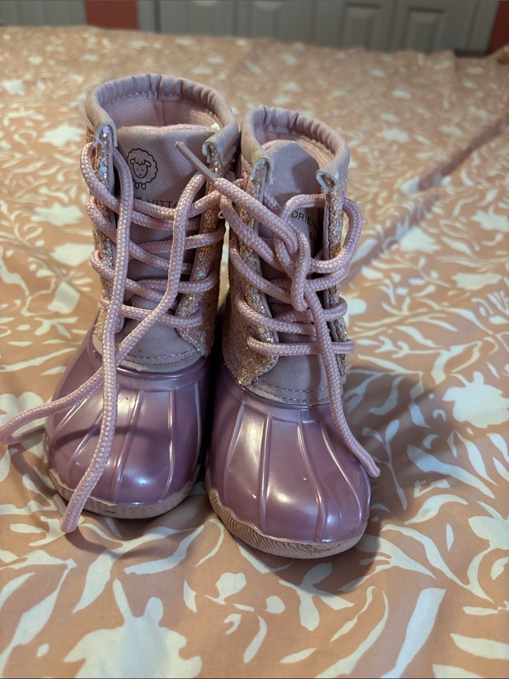 Adrienne Vittadini Pink Glitter Duck Boots for Kids